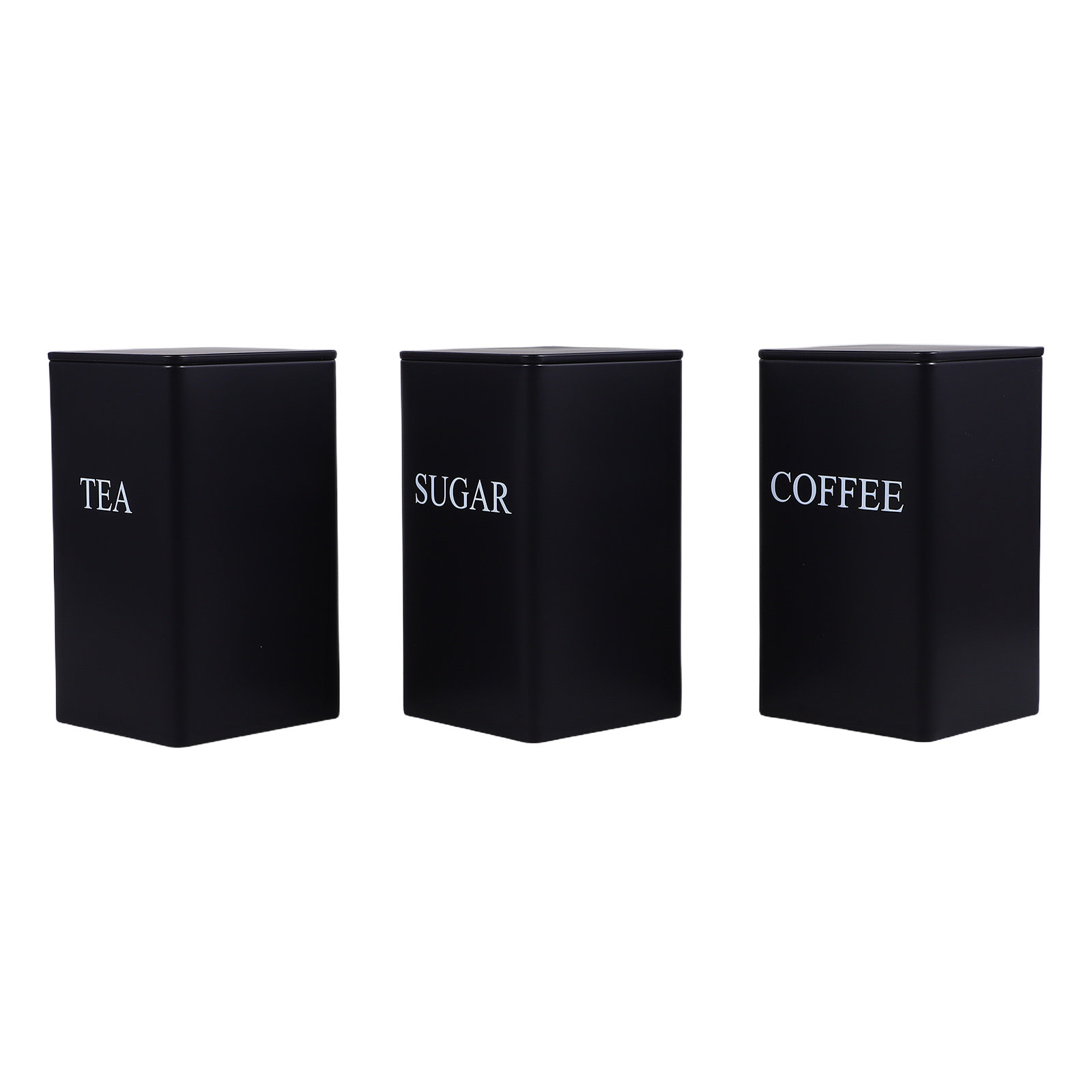3 recipientes de metal pretos  - Coffee Tea Sugar avaliação e preço